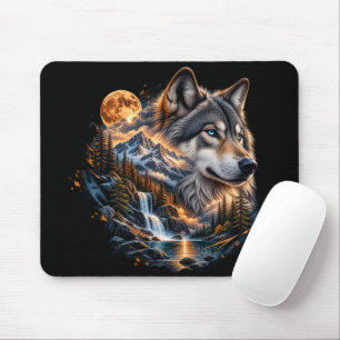 Tapis de souris de la pleine lune sauvage du loup