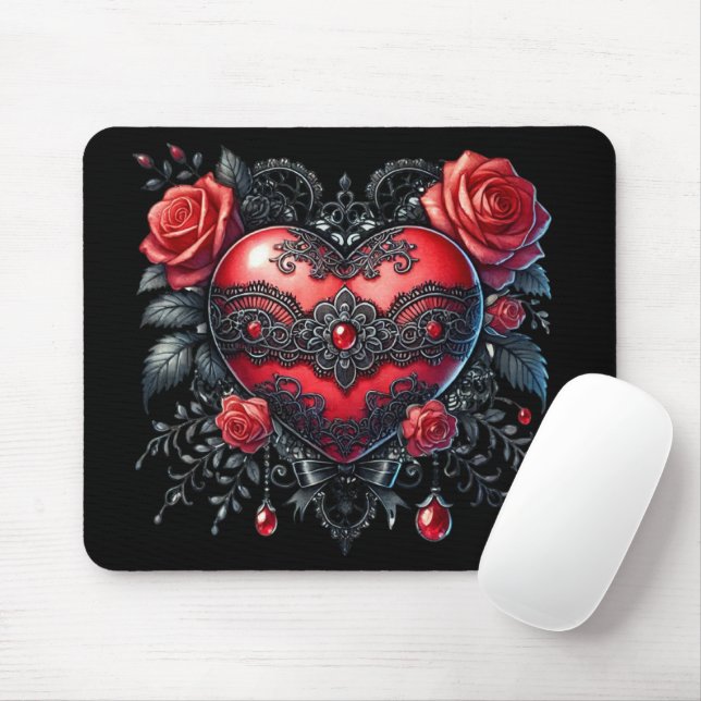 Tapis de souris de la Saint-Valentin cœur gothique (Avec souris)