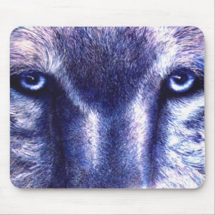 Tapis de souris de loup d'yeux bleus