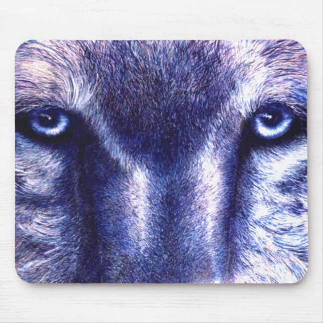 Tapis de souris de loup d'yeux bleus (Devant)