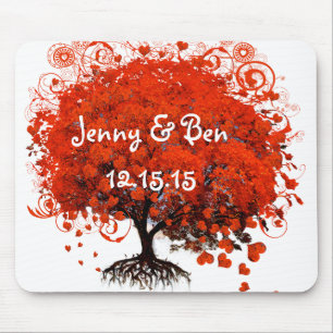 Tapis de souris de mariage d'arbre rouge