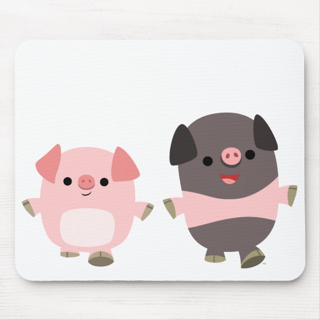 Tapis De Souris De mignons cochons en caricature sur une promenade (Devant)
