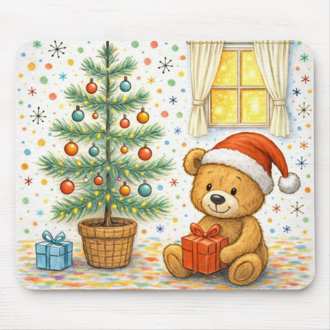 Tapis de souris de Noël avec un ours en peluche mi (Devant)