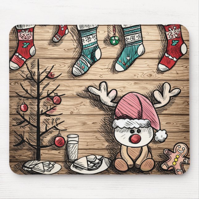 Tapis de souris de Noël Chaussettes Renne Mignon (Devant)