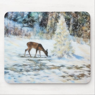 Tapis de souris de Noël couvert de neige avec cerf