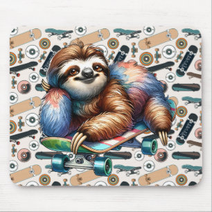 Tapis de souris de paresseux en skateboard