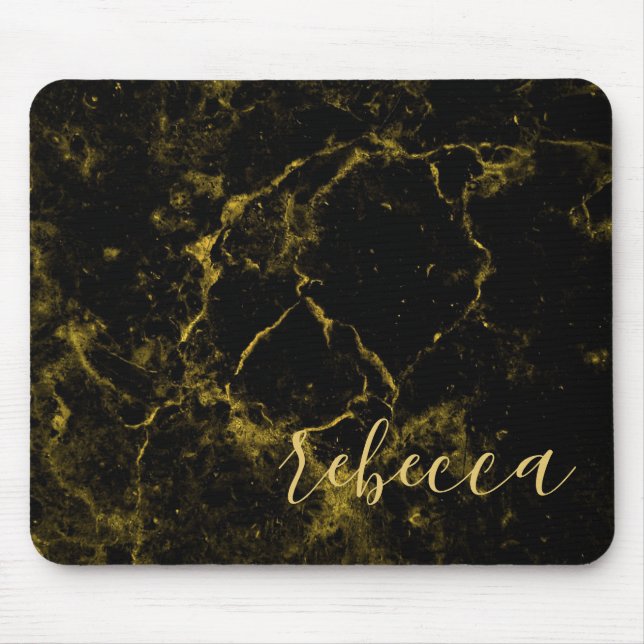 Tapis de souris de style granit marbré noir et or (Devant)