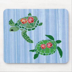 Tapis de souris de tortue de mer de fleur de