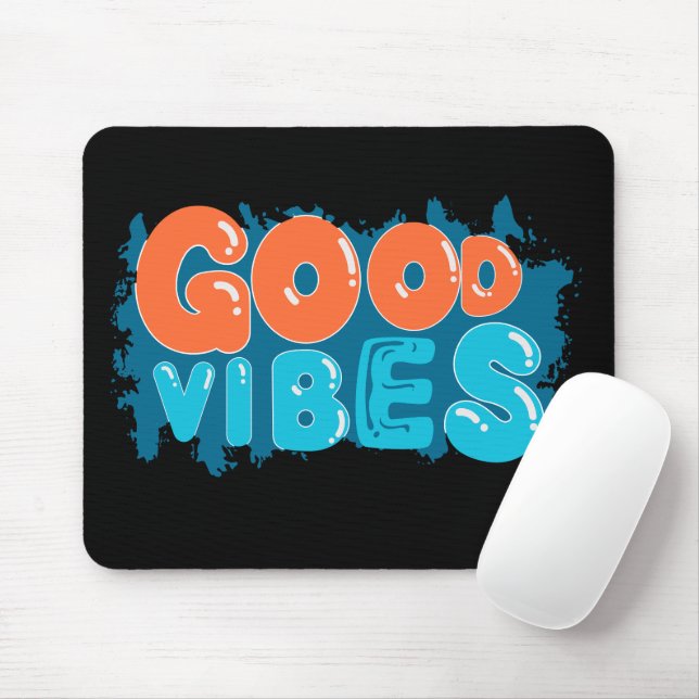 Tapis de souris de typographie Rétro Good Vibes On (Avec souris)