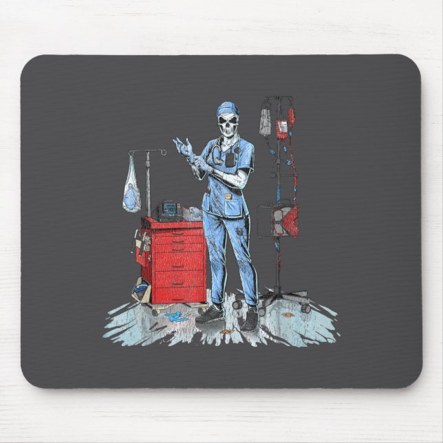 Tapis De Souris Deadside Nurse Blue Scrubs Funny Skeleton Doctor M (Devant)
