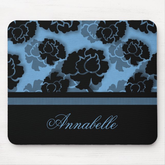 Tapis De Souris Décadence florale grungy Mousepad, Bleu clair (Devant)