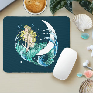 Tapis De Souris Déco artistique Art Déco Sirène Blonde Croissant d