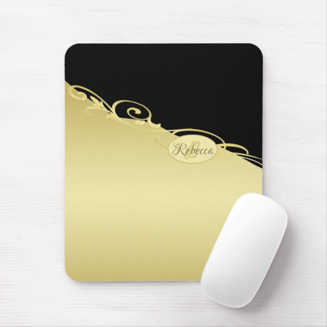 Tapis De Souris Décor de luxe sur or & noir, Monogramme (Avec souris)