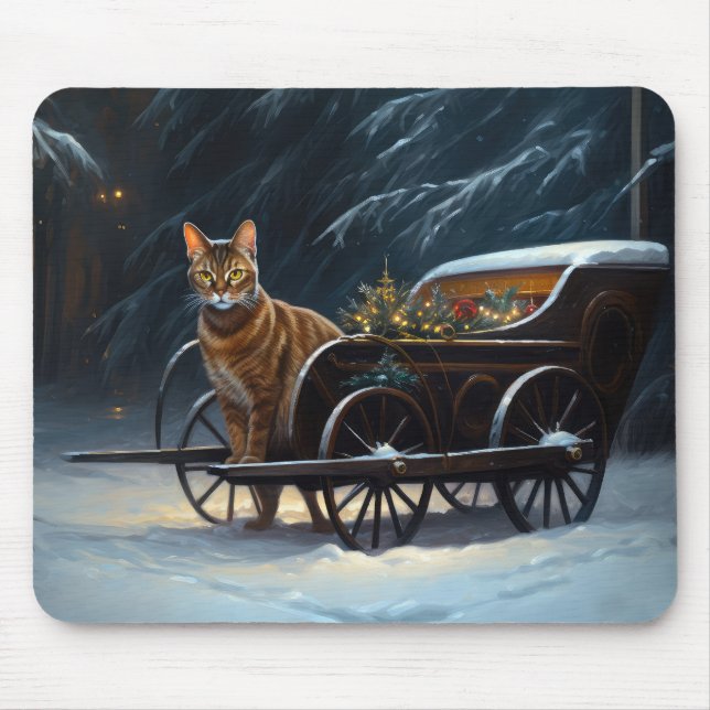 Tapis De Souris Décor de Noël Abyssinian Snowy Sleigh Ride (Devant)