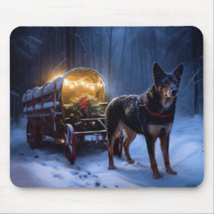 Tapis De Souris Décor de Noël Australian Kelpie Snowy Sleigh 