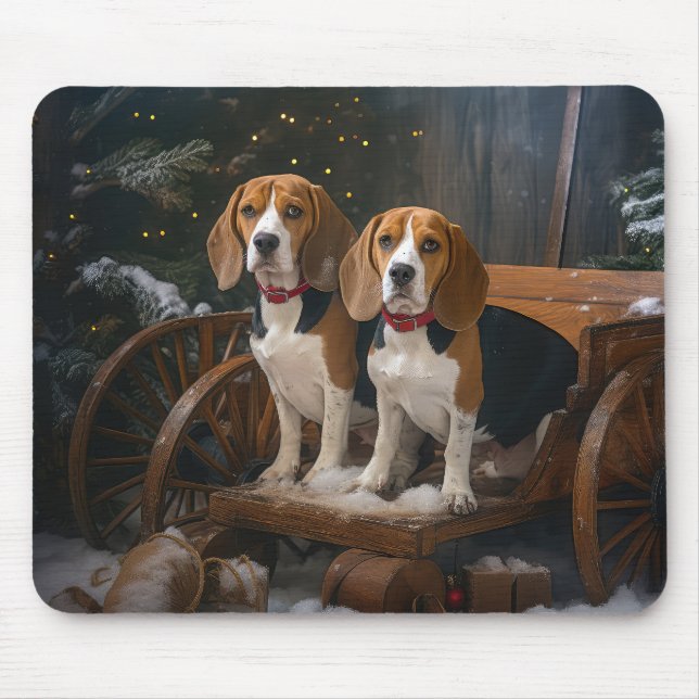 Tapis De Souris Décor de Noël beagle Snowy Sleigh (Devant)