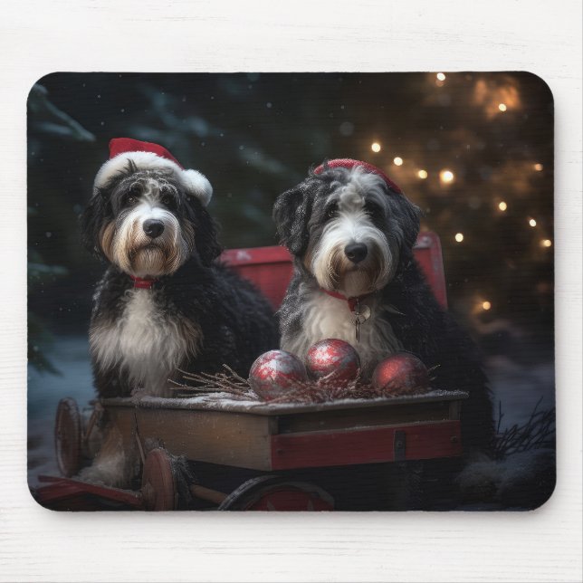 Tapis De Souris Décor de Noël Bernedoodle Snowy Sleigh (Devant)