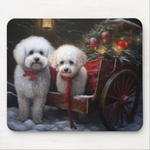 Tapis De Souris Décor de Noël Bichon Frise Snowy Sleigh