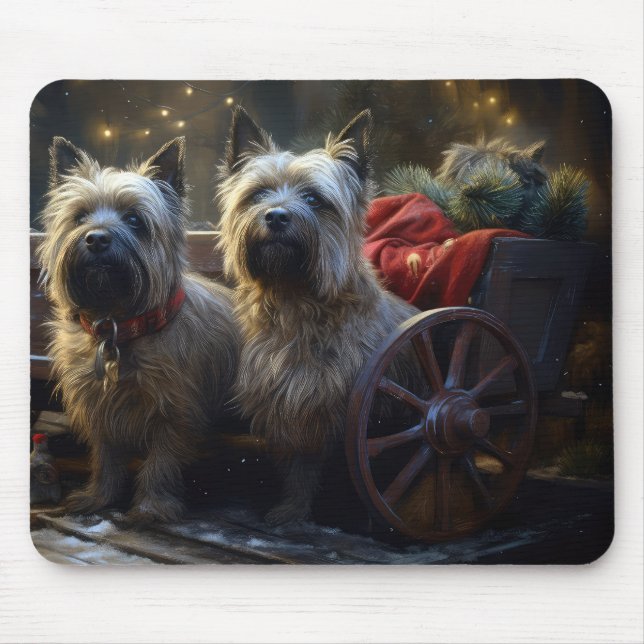 Tapis De Souris Décor de Noël Cairn Terrier enneigé  (Devant)