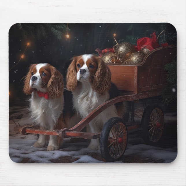 Tapis De Souris Décor de Noël Cavalier King Charles neigeux  (Devant)