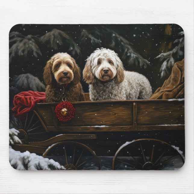 Tapis De Souris Décor de Noël Cockapoo Snowy Sleigh (Devant)
