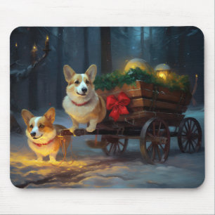 Tapis De Souris Décor de Noël Corgi Snowy Sleigh