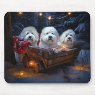 Tapis De Souris Décor de Noël Coton De Tulear Snowy Sleigh