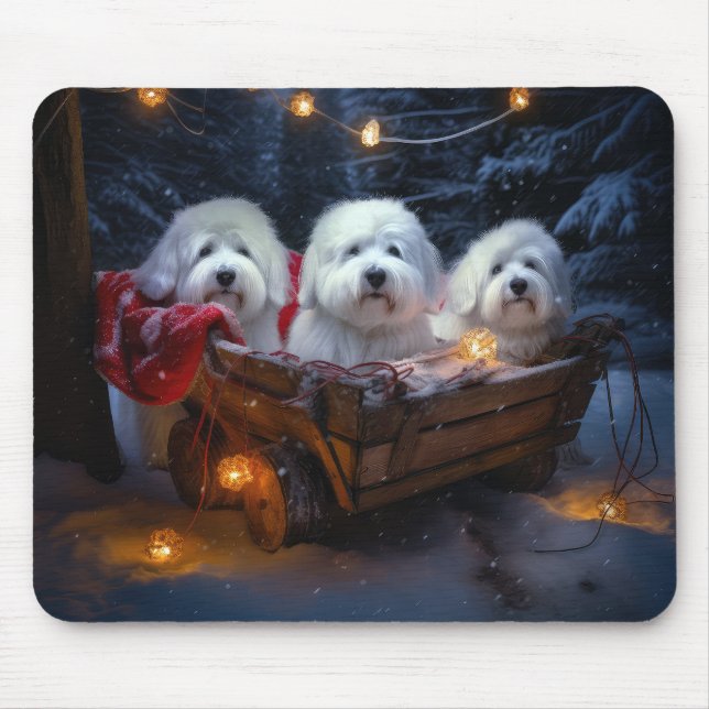 Tapis De Souris Décor de Noël Coton De Tulear Snowy Sleigh (Devant)