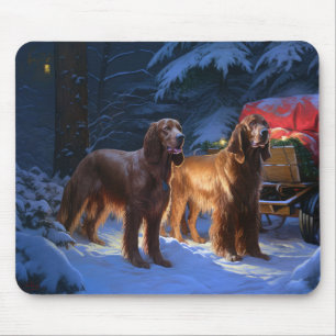 Tapis De Souris Décor de Noël de Snowy Sleigh Setter rouge irlanda
