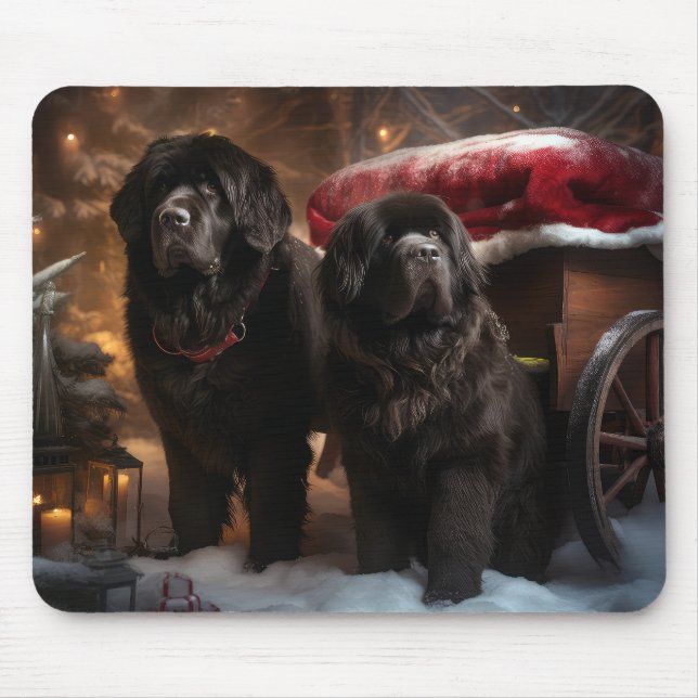 Tapis De Souris Décor de Noël de Terre-Neuve Snowy Sleigh (Devant)