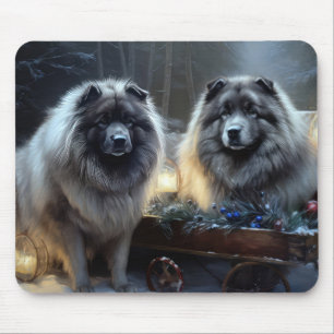 Tapis De Souris Décor de Noël de traîneau enneigé Keeshond