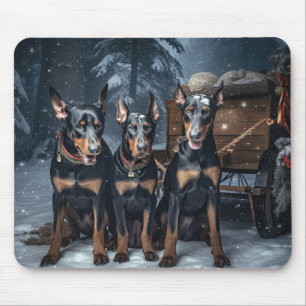 Tapis De Souris Décor de Noël Doberman Snowy Sleigh
