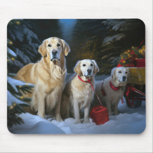 Tapis De Souris Décor de Noël Golden Retriever sur un traîneau enn