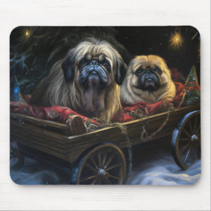Tapis De Souris Décor de Noël Pekingese Snowy Sleigh