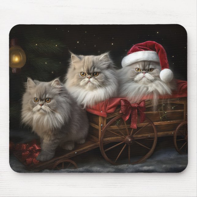 Tapis De Souris Décor de Noël Perse Chat Snowy Sleigh (Devant)