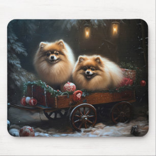 Tapis De Souris Décor de Noël Poméranien Snowy Sleigh