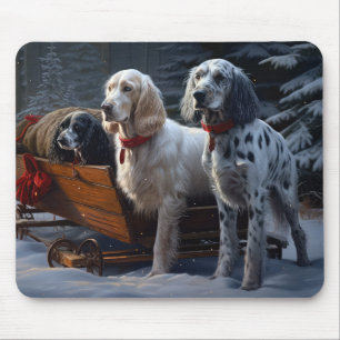 Tapis De Souris Décor de Noël Snowy Sleigh Setter anglais