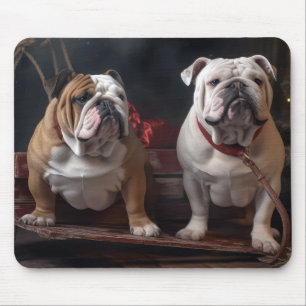 Tapis De Souris Décor de Noël Traîneau Bulldog Neigeux