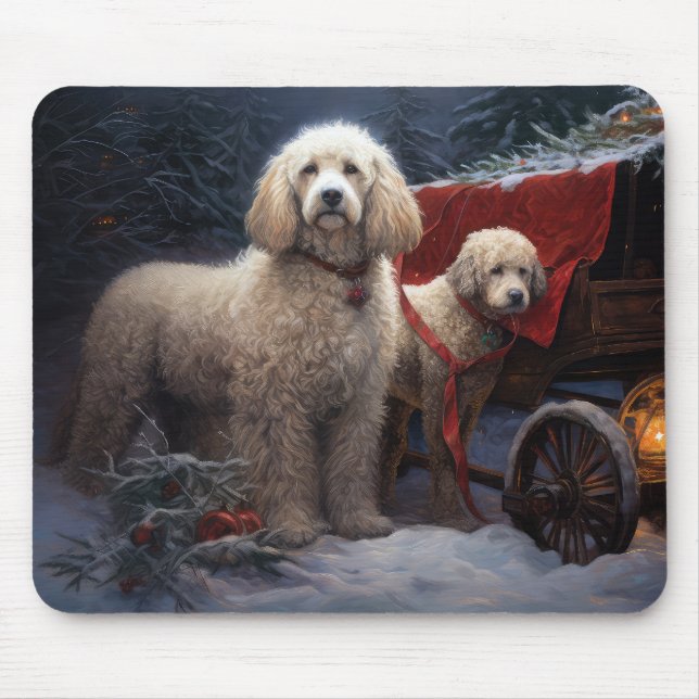 Tapis De Souris Décor de Noël Traîneau enneigé Caniche (Devant)