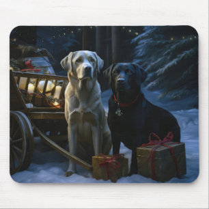 Tapis De Souris Décoration de Noël Chien de Traîneau enneigé Labra