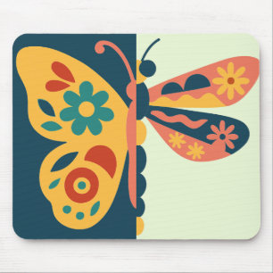 Tapis De Souris Décoration papillon coloré avec des éléments flora