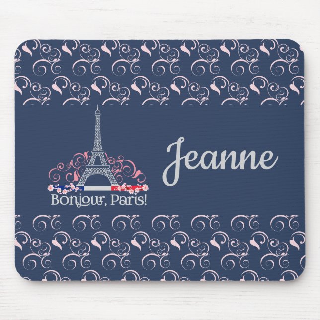 Tapis De Souris Decorative Bonjour Paris Personalized Name (Devant)
