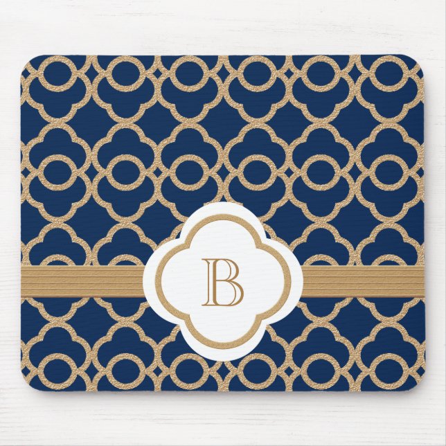 Tapis De Souris Décoré d'un monogramme marocain de saphir et d'or (Devant)