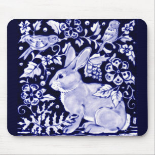 Tapis De Souris Dedham Blue Rabbit, Classic Blue & White Design