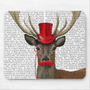 Tapis De Souris Deer with Red Top Hat and Moustache