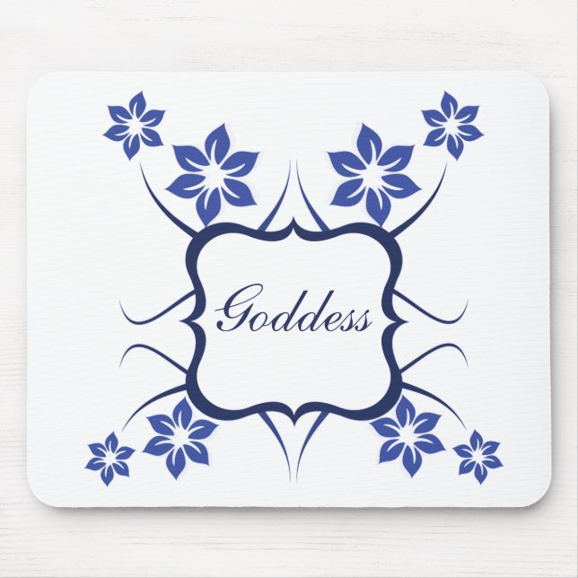 Tapis De Souris Déesse Floral Mousepad, Bleu Vibrant (Devant)
