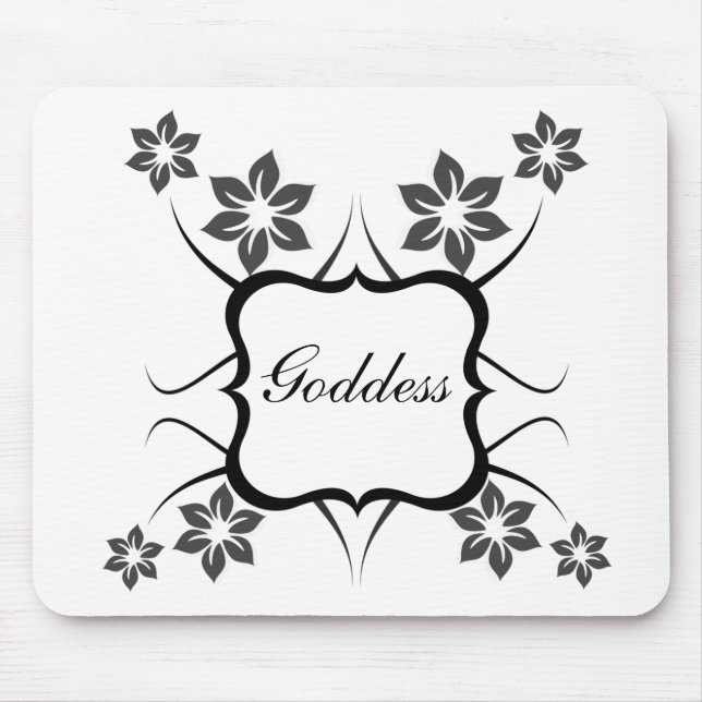 Tapis De Souris Déesse Floral Mousepad, gris foncé (Devant)