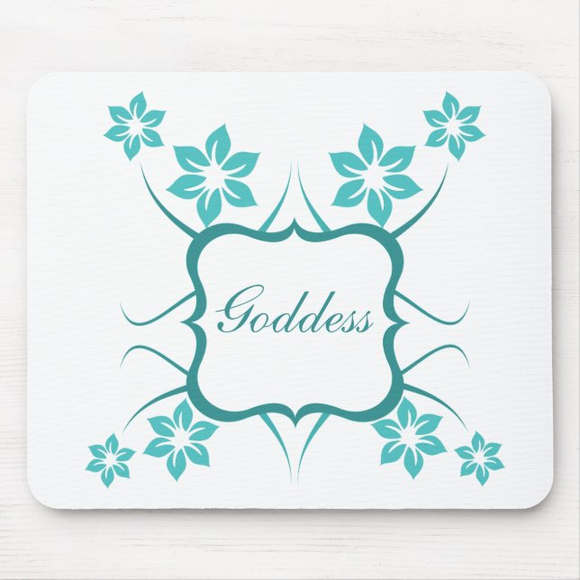 Tapis De Souris Déesse Floral Mousepad, Turquoise (Devant)