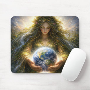 Tapis De Souris Déesse Gaïa tenant doucement la planète Terre