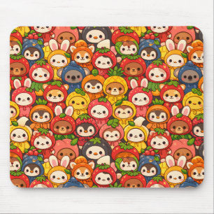 Tapis De Souris Défilé d'amis fruits Chibi d'animaux mignons